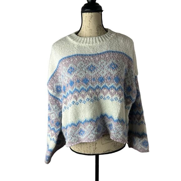 Sincerely Jules Sweater Small Fair Isle Nordic Crop Oversized Soft Boho Winter‎ - Picture 1 of 6